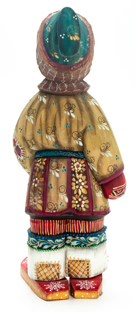 230 mm Boy riding the Skiing hand painted Wooden Statue (by Karpova Nadezda)