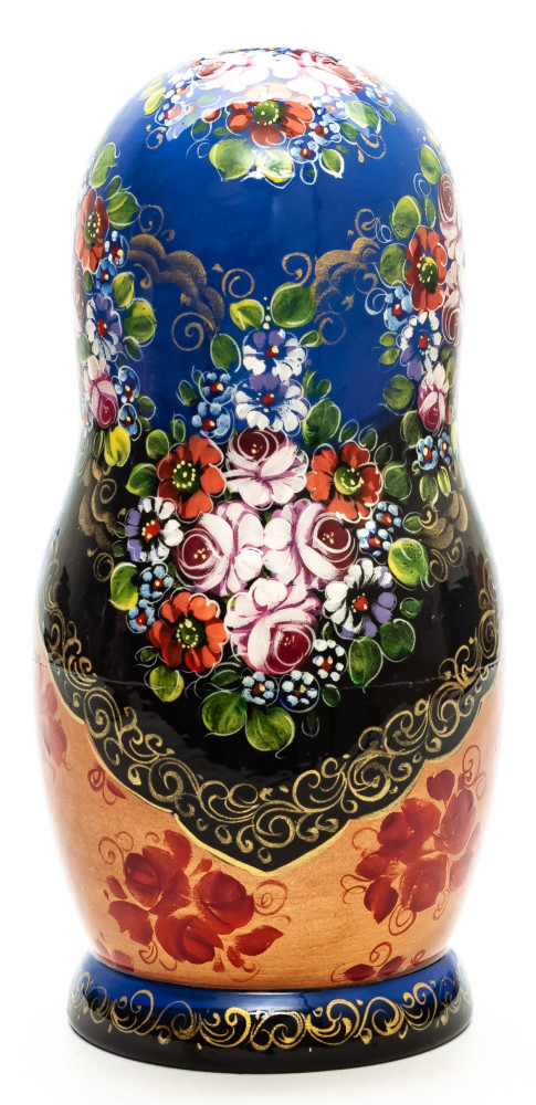 240 mm Zhostovo Patterns hand painted wooden Russian Matryoshka doll 5 pcs (by Olga Collection)