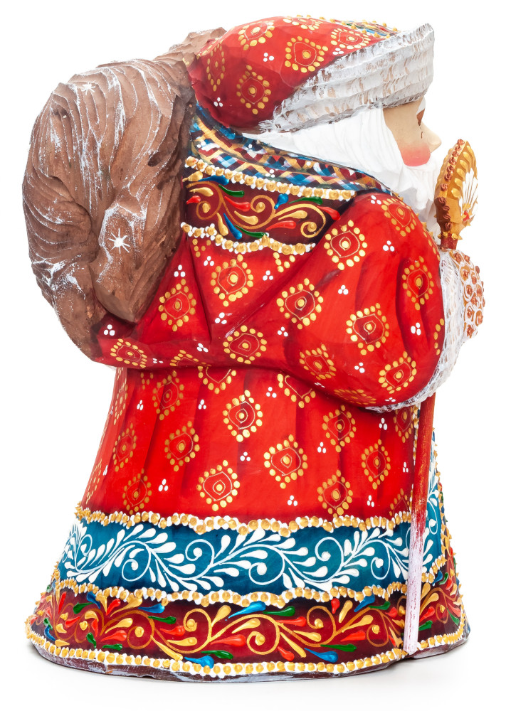 220 mm Santa Claus with a Bear and a Magic Staff Carved Wood Hand Painted Collectible Figurine (by Natalia Nikitina Workshop)