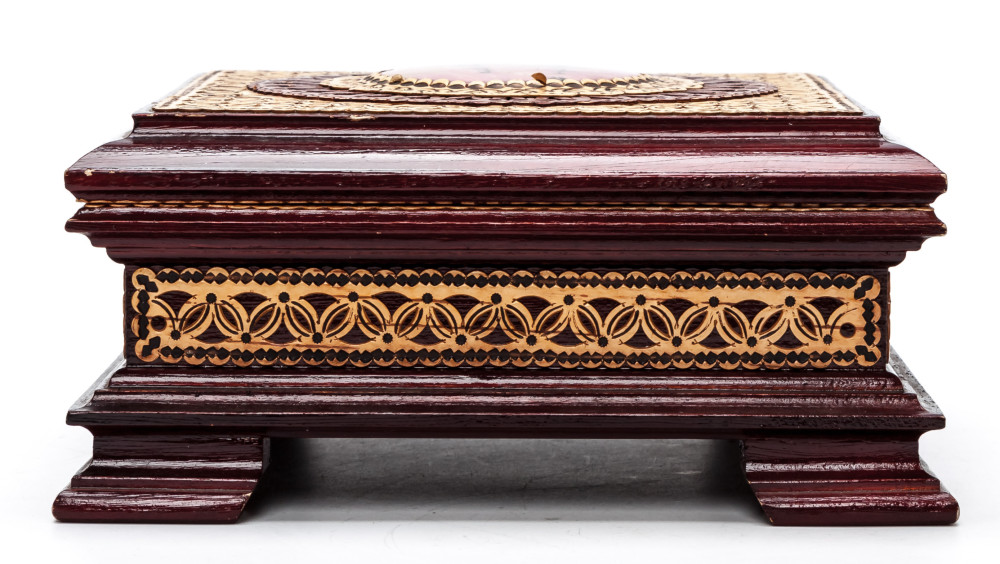 140x140 mm Siberian Patterns hand made Birchbark Jewelry Box (by Maxim Birch)