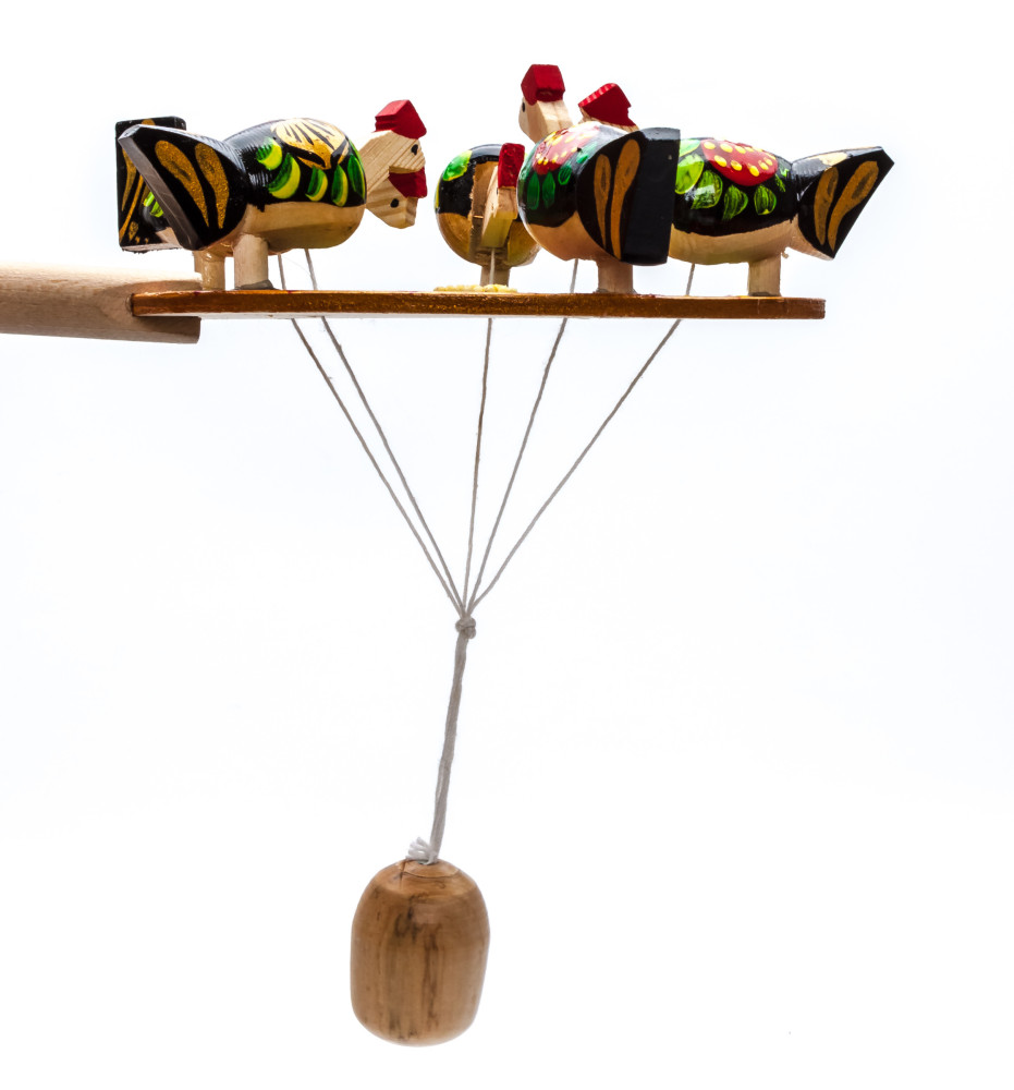 200x140 mm Pecking Chicken Hand Carved and Painted Russian Wooden Khokhloma Toy (by Bogorodskoe Studio)