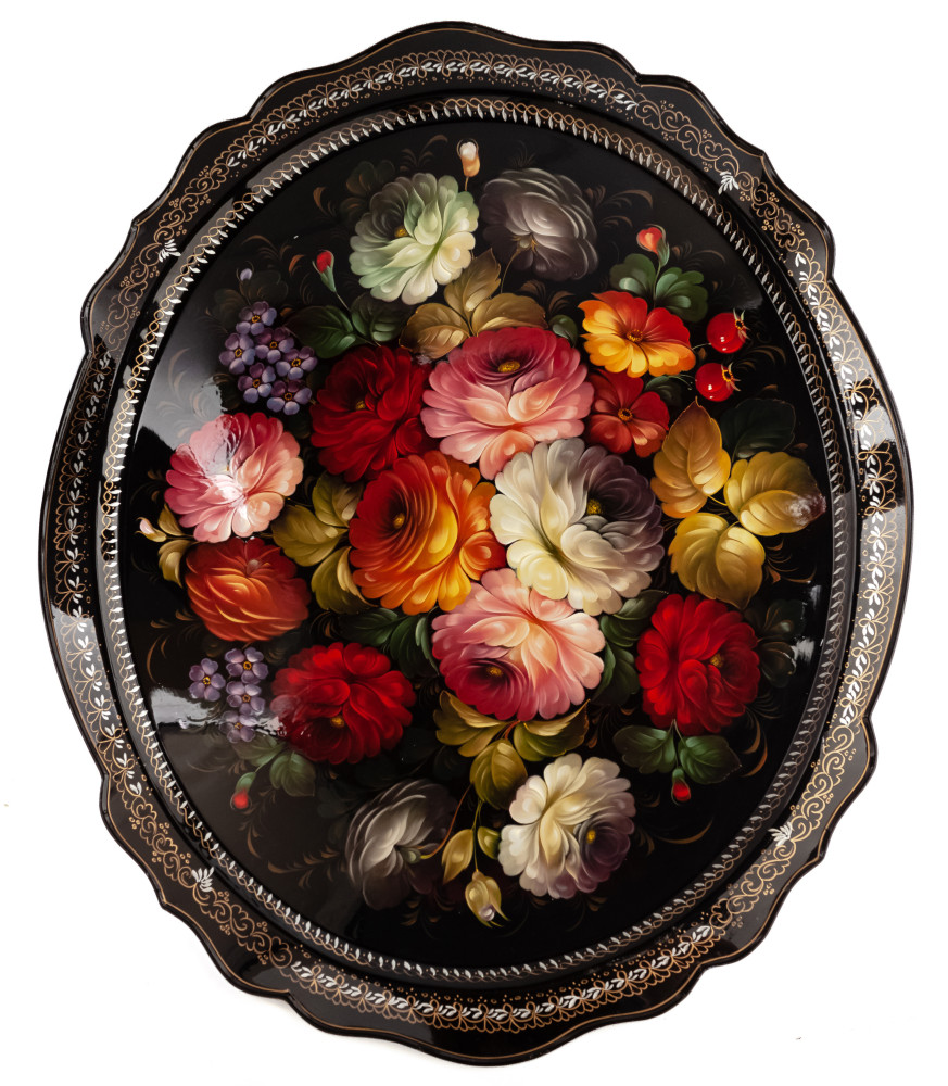 480x600 mm Zhostovo Patterns hand painted and lacquered by Gogin Metal Forged Tray (by Lada Crafts)
