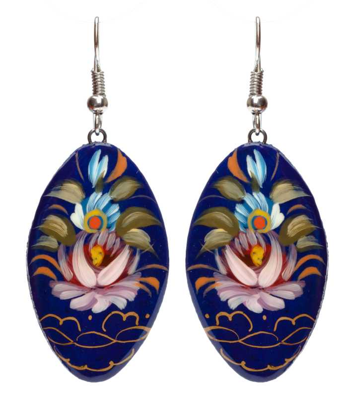 20x35mm Zhostovo wooden Earrings (by Lada Workshop)