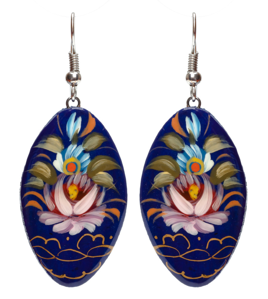 20x35mm Zhostovo wooden Earrings (by Lada Workshop)