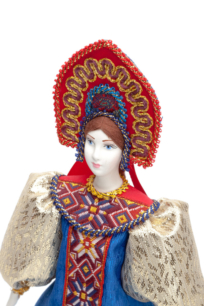 Porcelain Doll in a Russian Dress and Kokoshnik - 11 Inches (by Le Russe)