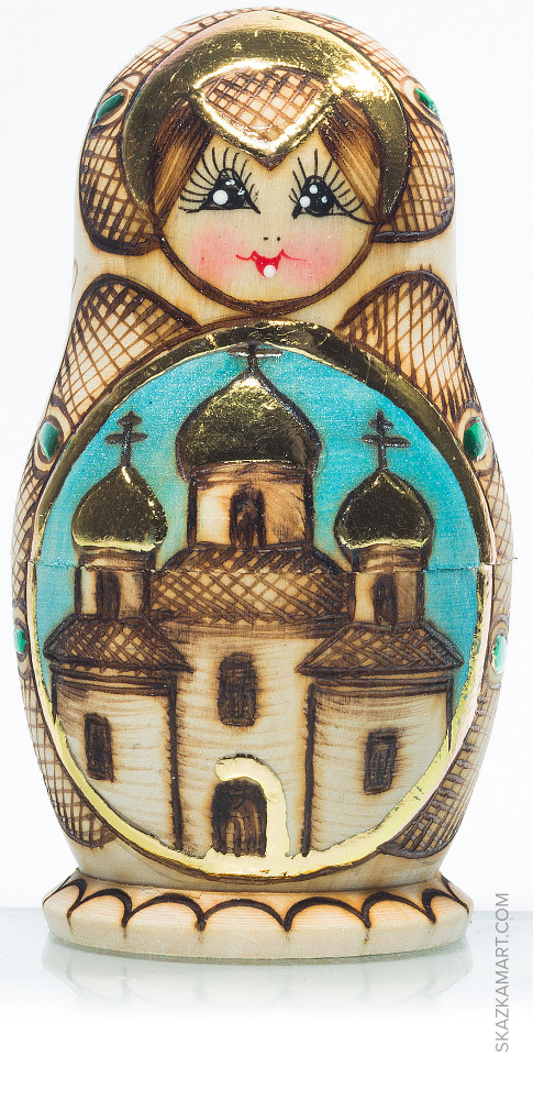 120 mm Moscow Cathedrals hand painted and burnt Russin Matryoshka doll 5 pcs (by Elena Crafts)