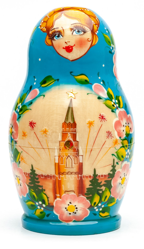 140 mm Moscow Kremlin hand painted on Wooden Matryoshka doll 5 pcs (by Valeria Crafts)