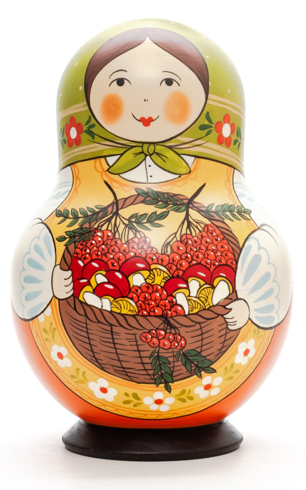 Shop Exclusive Nesting Dolls 190 mm Mistress with Backet of Berries and Mushrooms hand painted Traditional Russian Wooden Matryoshka round doll 10 pcs (by Igor Malyutin) online at Skazka.site | Eligible for fast shipping and free returns. 190 mm Mistress with Backet of Berries and Mushrooms hand painted Traditional Russian Wooden Matryoshka round doll 10 pcs (by Igor Malyutin)