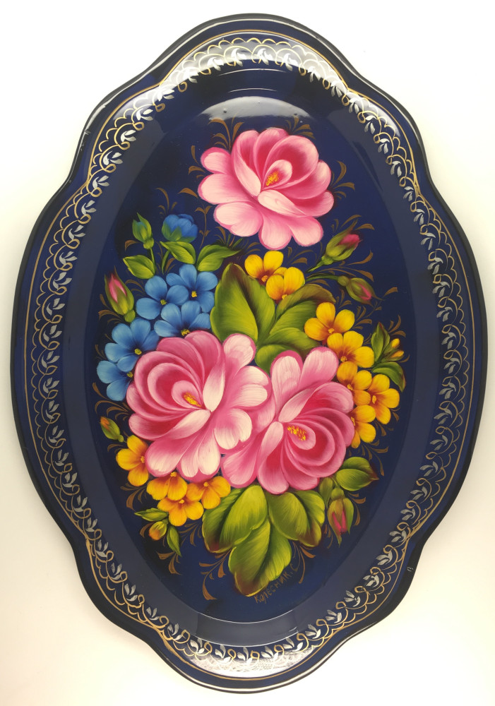 Zhostovo Hand Painted Metal Tray