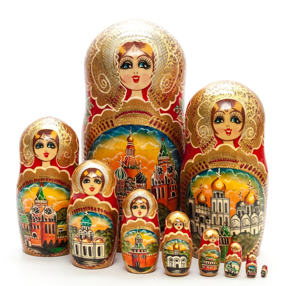 260 mm Moscow Kremlin handpainted Wooden Matryoshka Doll 10 pcs (by Valery Crafts)