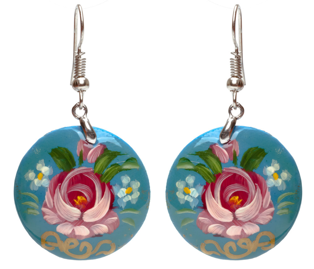 d 25mm Zhostovo wooden Earrings (by Lada Workshop)