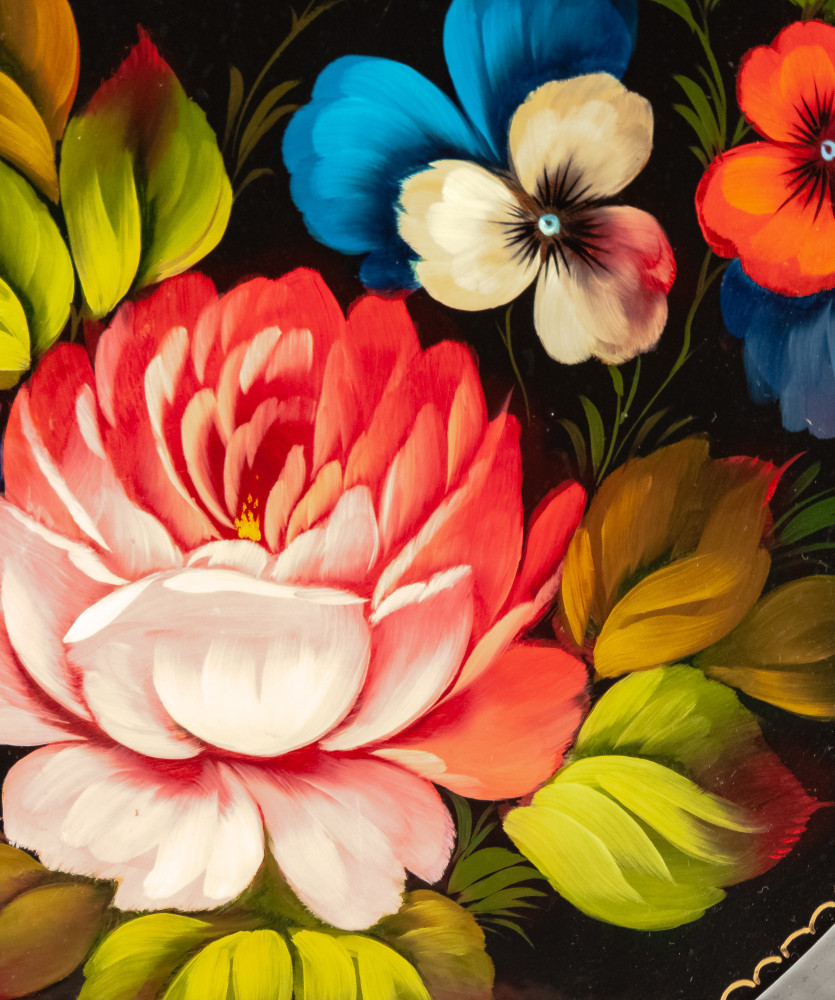 360x480 mm Zhostovo Patterns hand painted and lacquered Metal Forged Tray (by Lada Crafts)