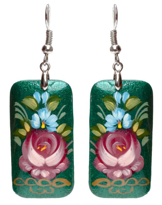 20x35mm Zhostovo wooden Earrings (by Lada Workshop)
