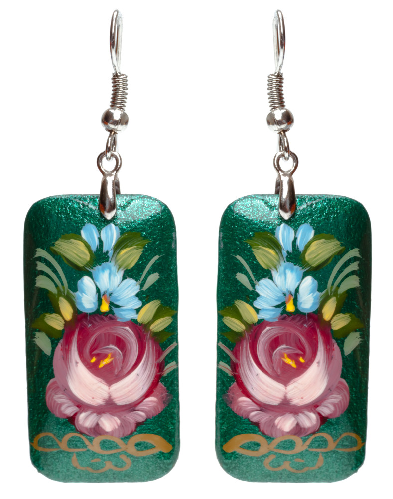 20x35mm Zhostovo wooden Earrings (by Lada Workshop)