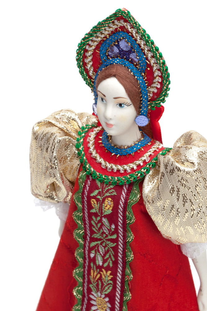 Porcelain Doll in a Russian Dress and Kokoshnik - 11 Inches (by Le Russe)