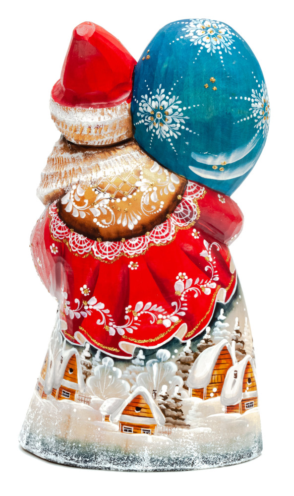 210 mm Santa Claus with a birch staff and a large bag of gifts (by Igor Carved Wooden Figures Studio)