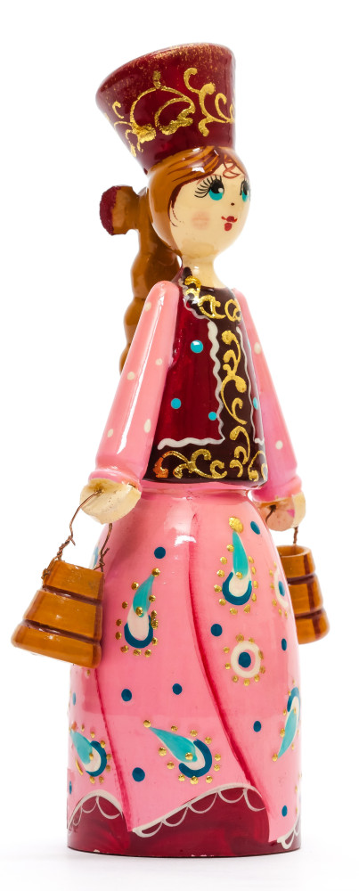 170 mm Russian Girl in Kokoshnik with Buckets hand painted Wooden Doll (by Summer Shine)