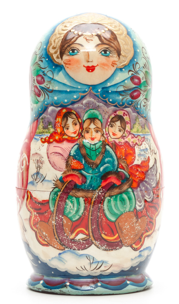140 mm Russian Winter hand painted on Wooden Matryoshka doll 5 pcs (by Valeria Crafts)