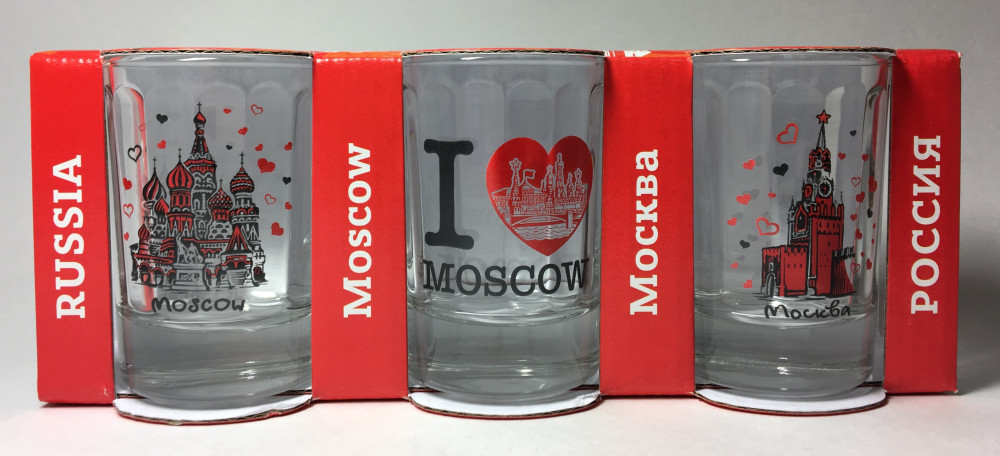 50 ml I Love Moscowl Decal Shot Glass set of 3 pcs (by AKM Gifts)