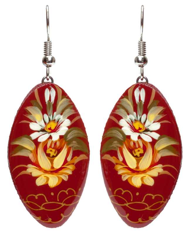 20x35mm Zhostovo wooden Earrings (by Lada Workshop)