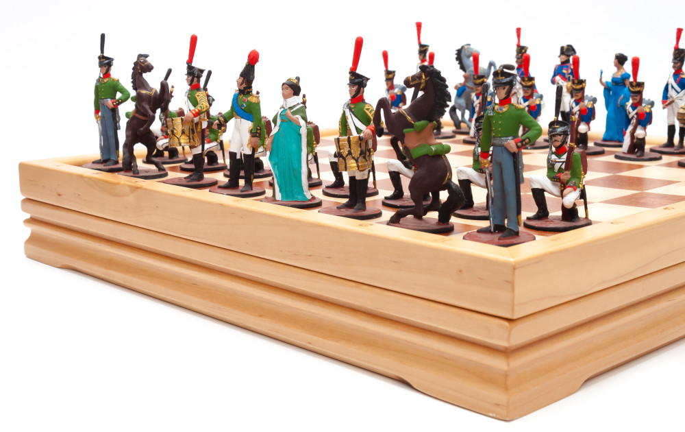 370x370 mm French Invasion of Russia handpainted figures on wooden Chess Board (by Fyodor Chess Studio)