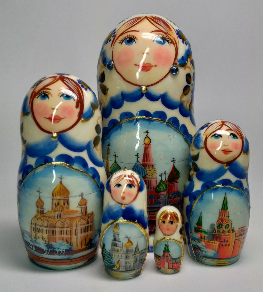 110 mm Moscow Snt Basil Cathedral hand painted on wooden Matryoshka doll 5 pcs (by A Studio)