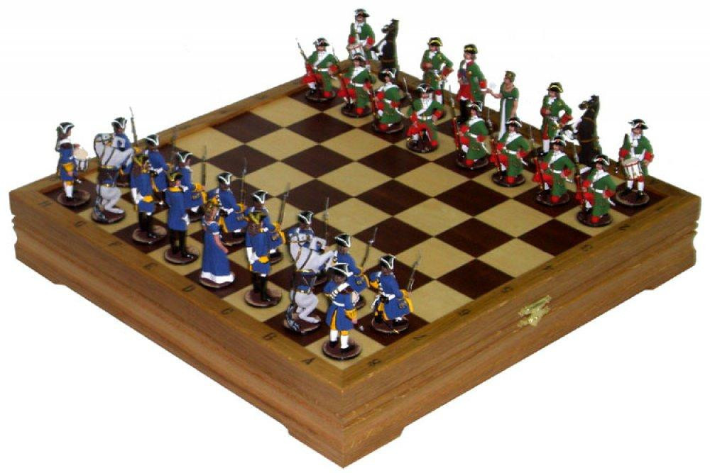 Wooden Chess Board with Tin Soldiers Hand Painted Chess Pieces