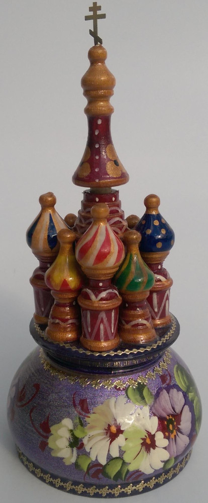 190 mm Saint Basil's Cathedral Zhostovo Art hand painted Wooden Music Box (by Nightingale Crafts)