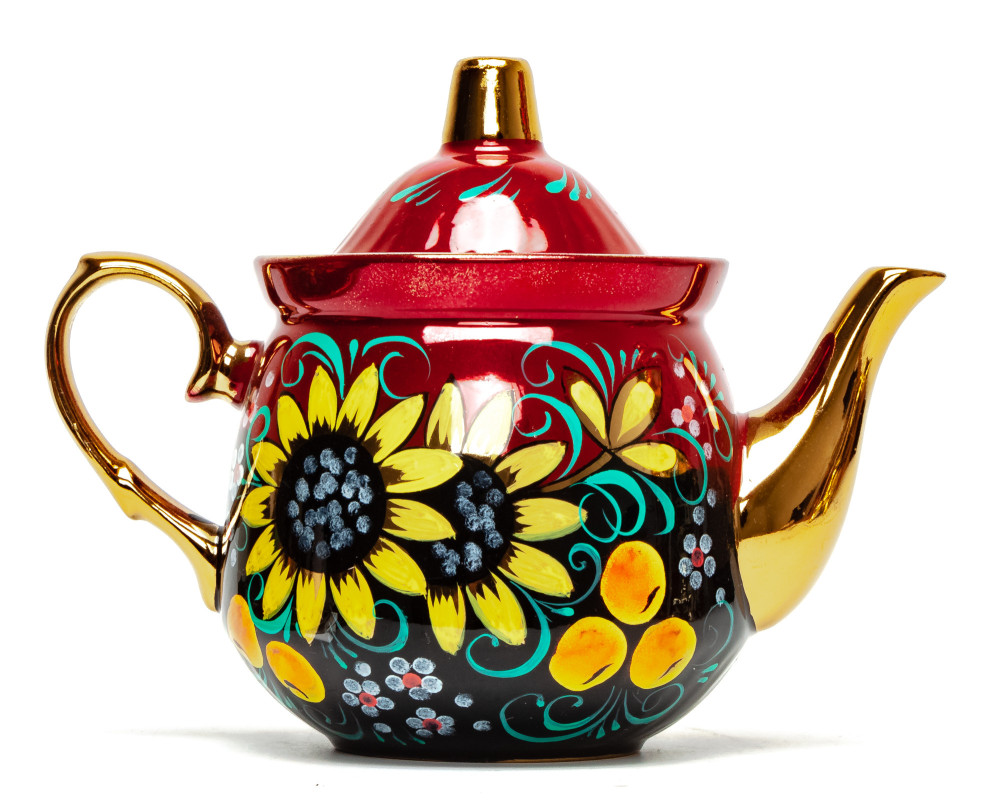 Firebird and Sunflower hand painted Electric Samovar Kettle with Teapot and Tray