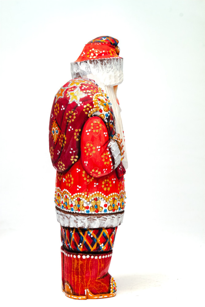220 mm Santa Claus hand carved and painted wooden figure with a Green Tree and Bag of Gifts (by Natalia Workshop)