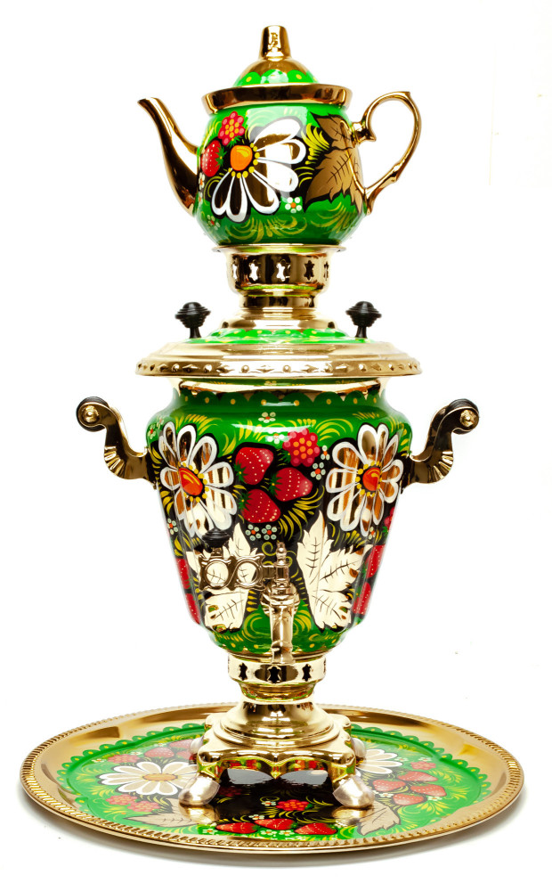 Daisies Hand Painted Electric Samovar Kettle&nbsp;with Teapot and Tray