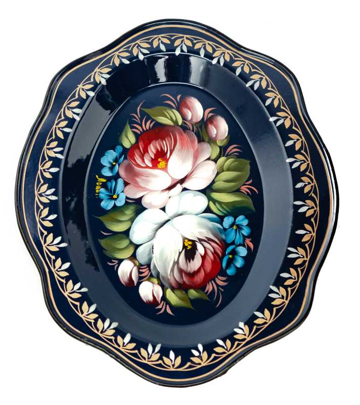 220x180 mm Zhostovo Patterns hand painted and lacquered Metal Forged Tray (by Lada Crafts)