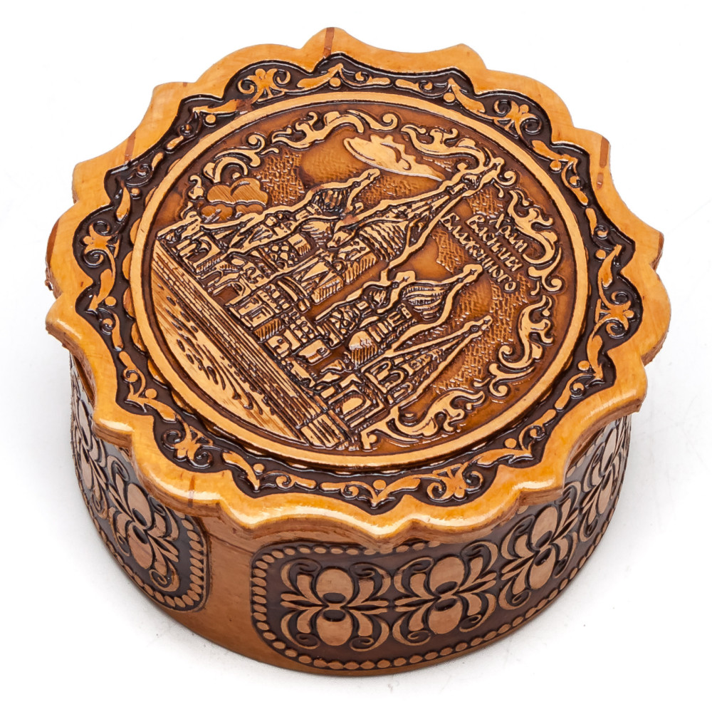 d 60 mm Saint Basil Cathedral hand made Birchbark Jewelry Box (by Maxim Birch)