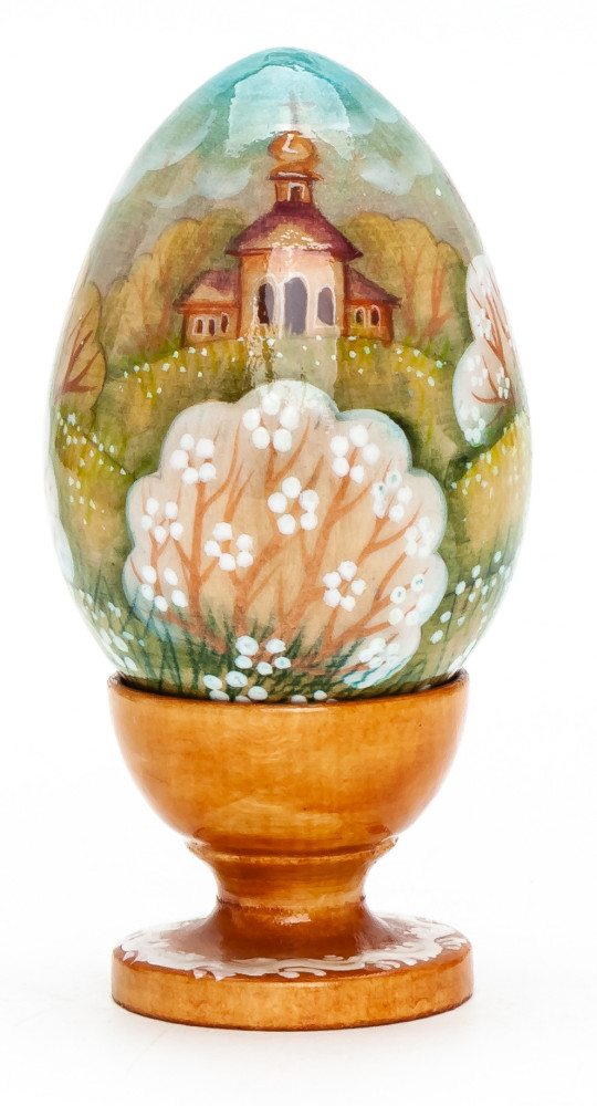 100mm Angel with a Harp handpainted wooden Egg with standby (by Andrey Christams Ornaments Studio)
