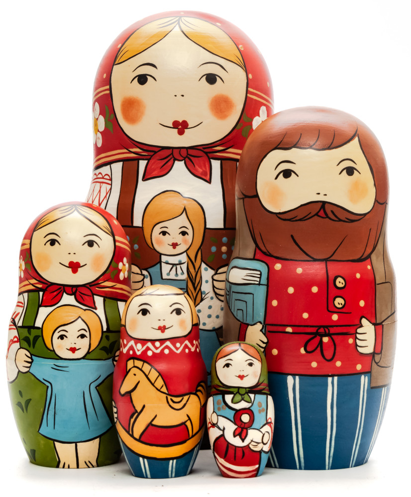 160 mm Mother with Daughter hand painted Traditional Russian Wooden Matryoshka doll 5 pcs (by Sergey Malyutin)