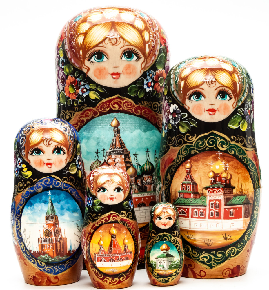 180 mm Moscow Snt Basil Cathedral Zhostovo matryoshka doll 5 pcs