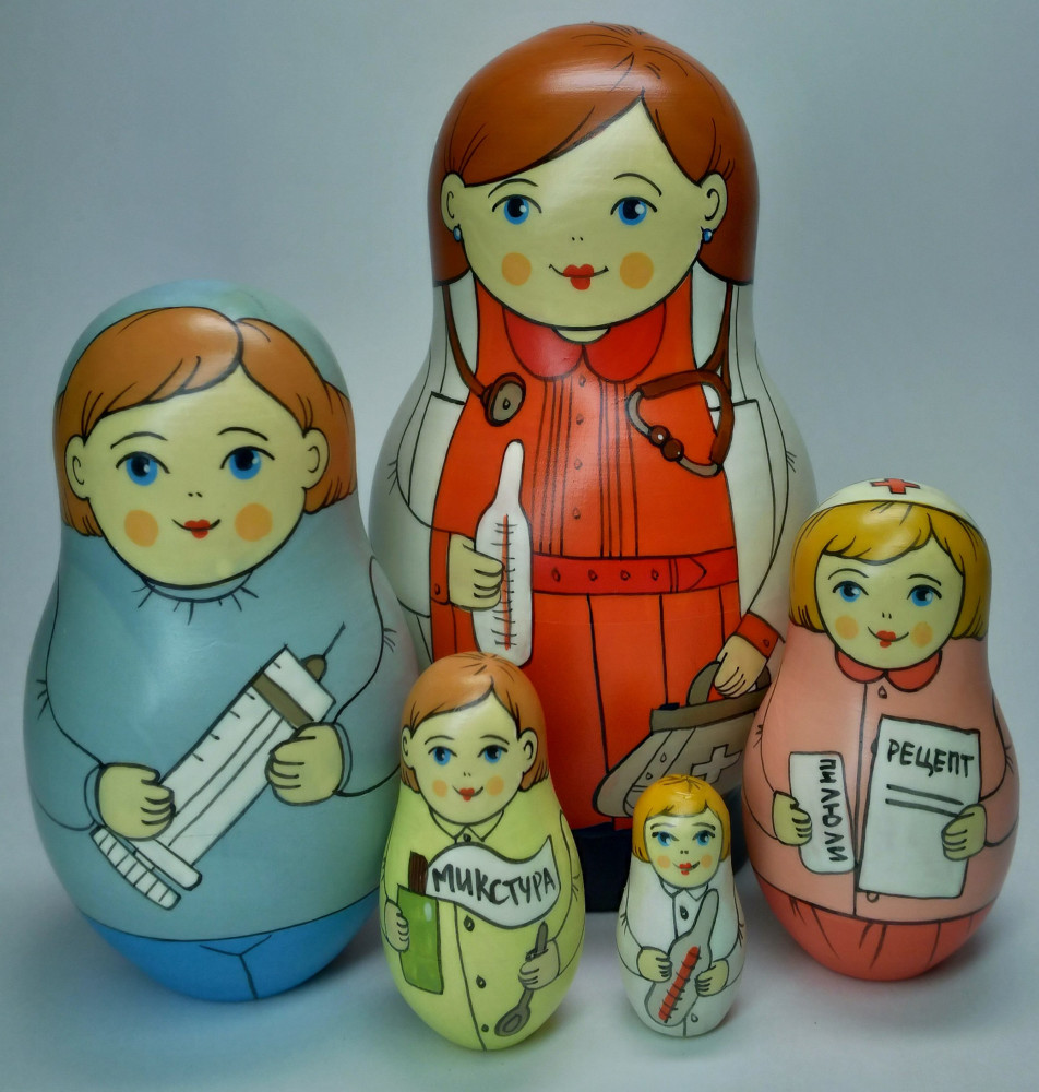 Shop Exclusive Nesting Dolls 125 mm Doctor hand painted Traditional Russian Wooden Matryoshka doll 5 pcs (by Igor Malyutin) online at Skazka.site | Eligible for fast shipping and free returns. 125 mm Doctor hand painted Traditional Russian Wooden Matryoshka doll 5 pcs (by Igor Malyutin)