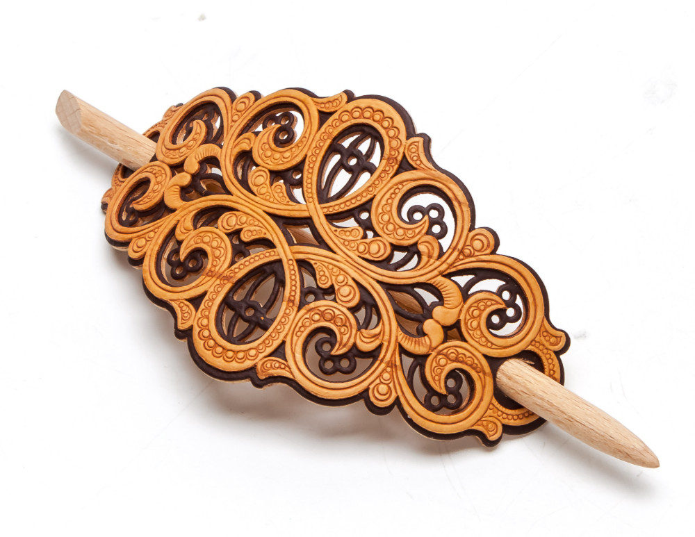 50x120 mm Patterns hand made Birchbark Hair Clip (by Maxim Birch)