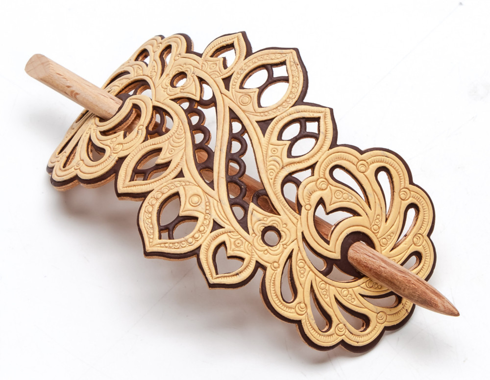 60x120 mm Patterns hand made Birchbark Hair Clip (by Maxim Birch)