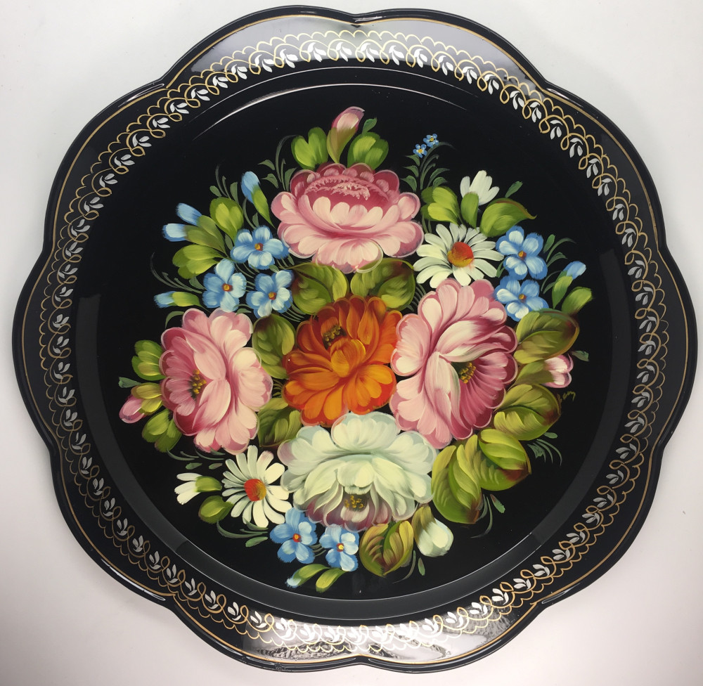 Zhostovo Hand Painted Metal Tray