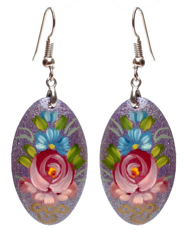 20x35mm Zhostovo wooden Earrings (by Lada Workshop)