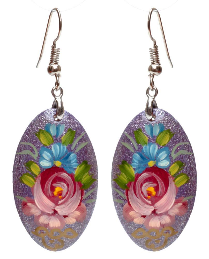20x35mm Zhostovo wooden Earrings (by Lada Workshop)