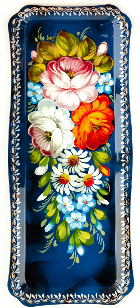 130x310 mm Zhostovo Patterns hand painted and lacquered Metal Forged Tray (by Lada Crafts)