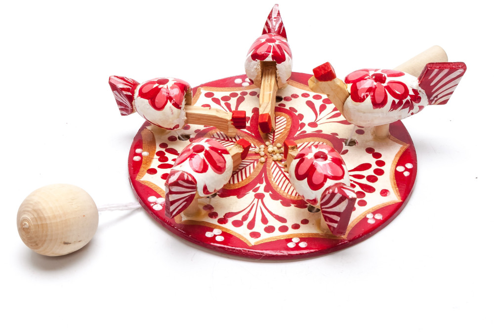 200x140 mm Pecking Chicken Hand Carved and Painted Russian Gzhel Wooden Toy (by Bogorodskoe Studio)