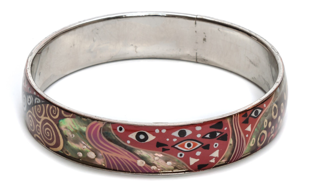 70x15 mm Abstrastion on Nacre hand painted on steel Bracelet (by Skazka)