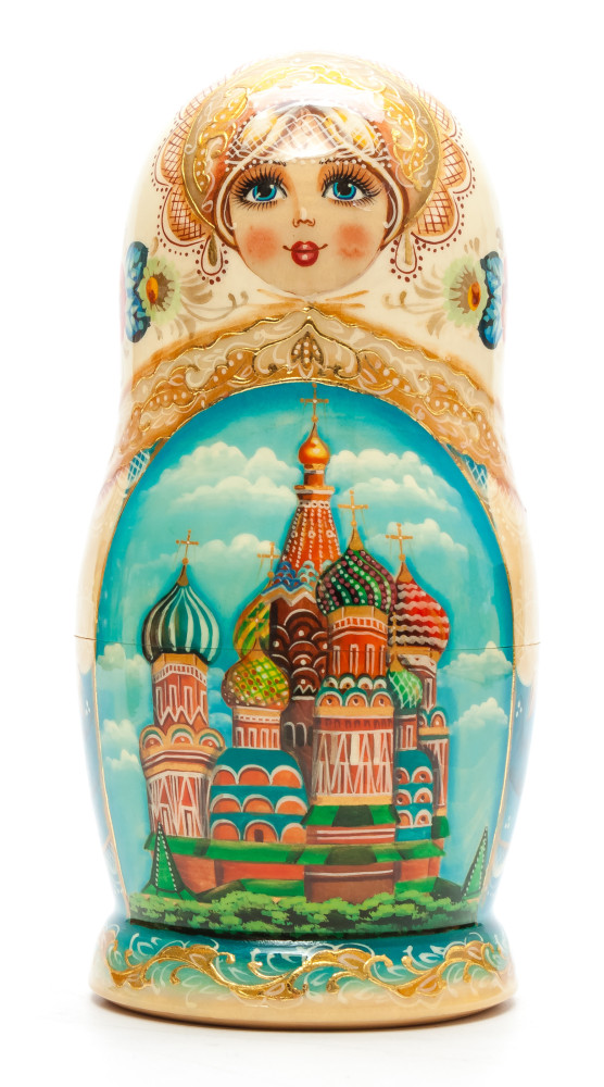 190 mm Moscow Saint Basil Cathedral hand painted on Wooden Matryoshka doll 5 pcs (by A Studio)