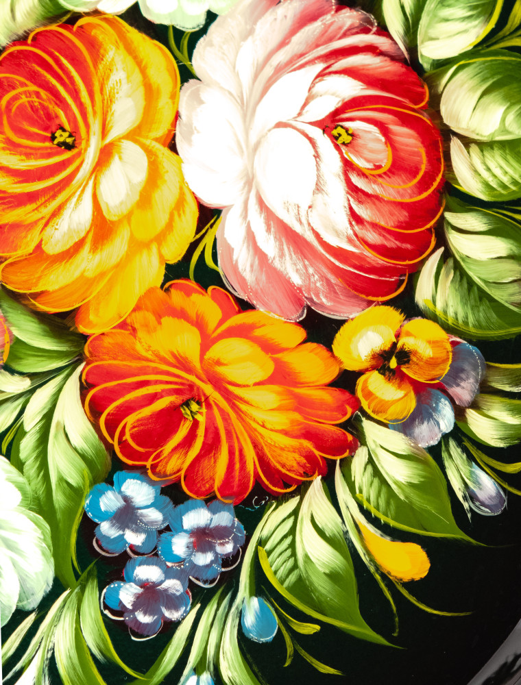 310x380 mm Zhostovo Patterns hand painted and lacquered  Metal Forged Tray (by Lada Crafts)