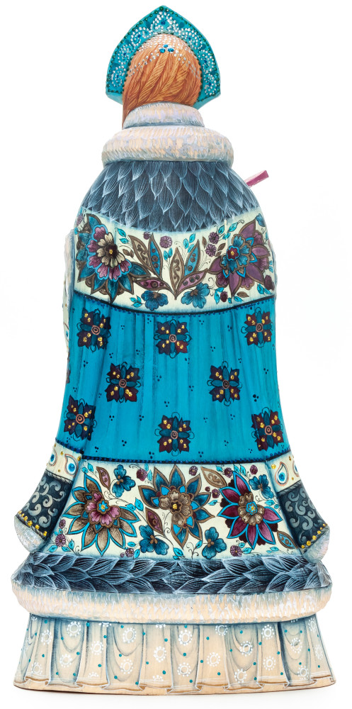 290 mm Snowmaiden Princess with a Bird with hand painted Playing Children Wooden Statue (by Karpova Nadezda)