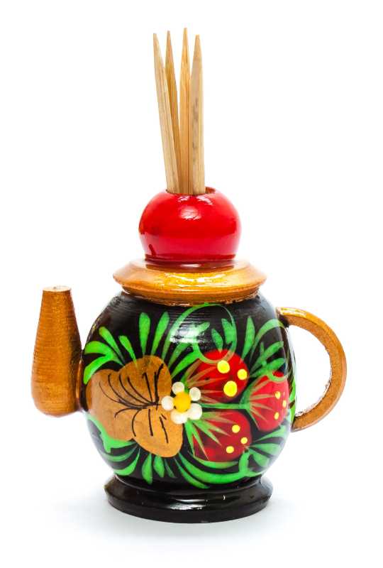 60 mm Wooden Toothpick in hand painted Kettle Holder (by Skazka)