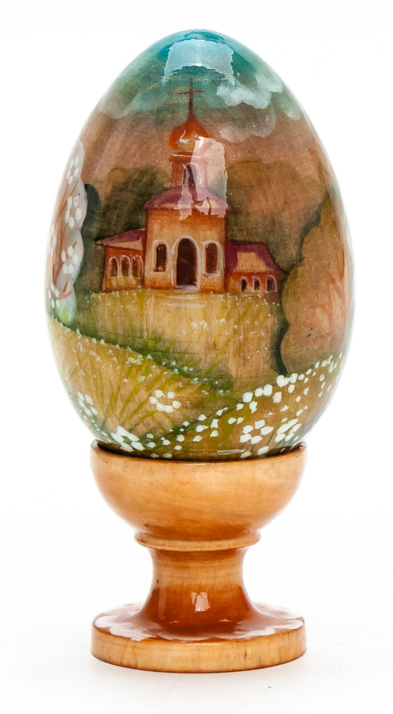100mm Angel with an Apple handpainted wooden Egg with standby (by Andrey Christams Ornaments Studio)